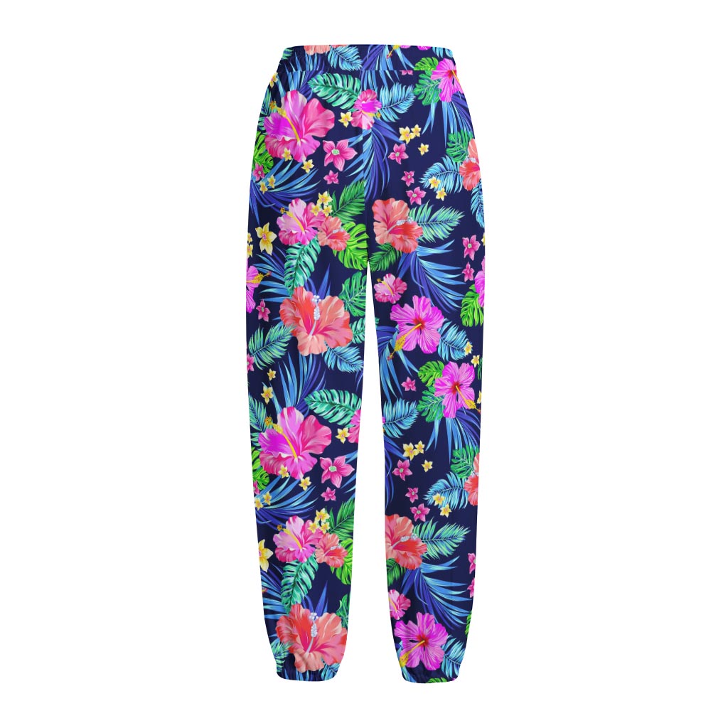 Hawaii Exotic Flowers Pattern Print Fleece Lined Knit Pants