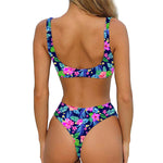 Hawaii Exotic Flowers Pattern Print Front Bow Tie Bikini