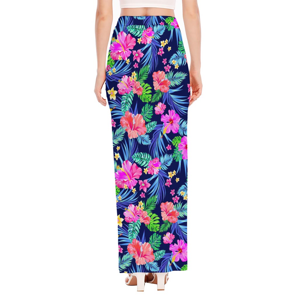 Hawaii Exotic Flowers Pattern Print High Slit Maxi Skirt