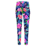 Hawaii Exotic Flowers Pattern Print High-Waisted Pocket Leggings