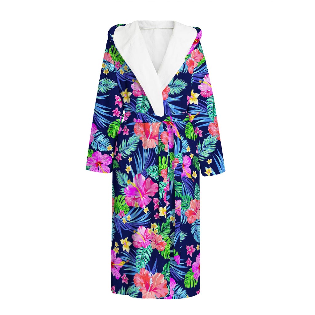 Hawaii Exotic Flowers Pattern Print Hooded Bathrobe