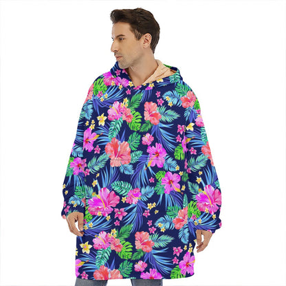Hawaii Exotic Flowers Pattern Print Hoodie Blanket