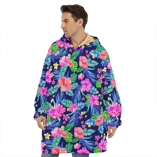 Hawaii Exotic Flowers Pattern Print Hoodie Blanket