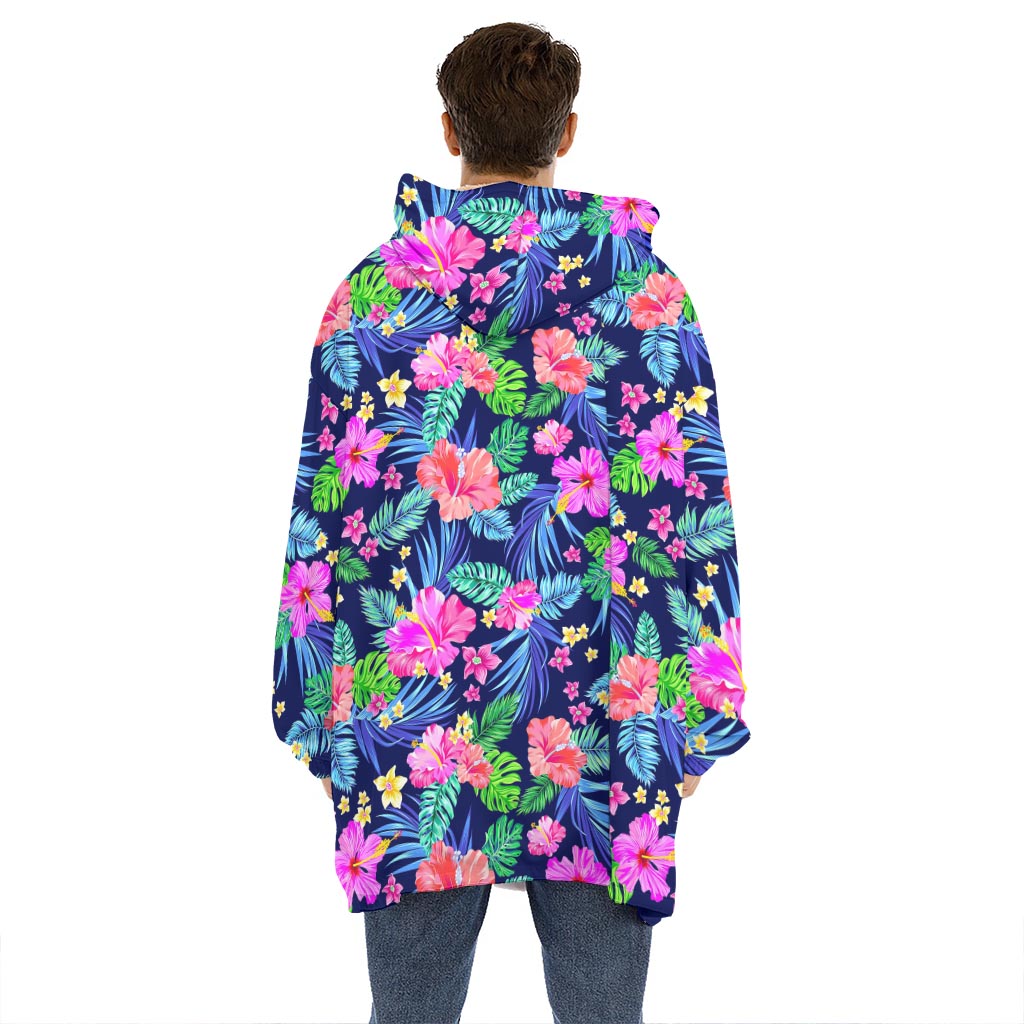 Hawaii Exotic Flowers Pattern Print Hoodie Blanket