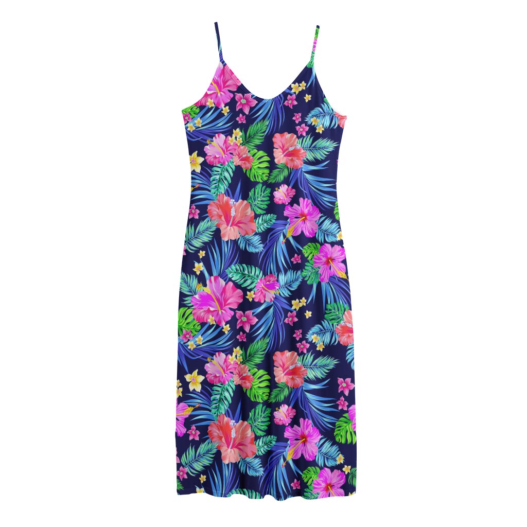 Hawaii Exotic Flowers Pattern Print Jersey Midi Cami Dress