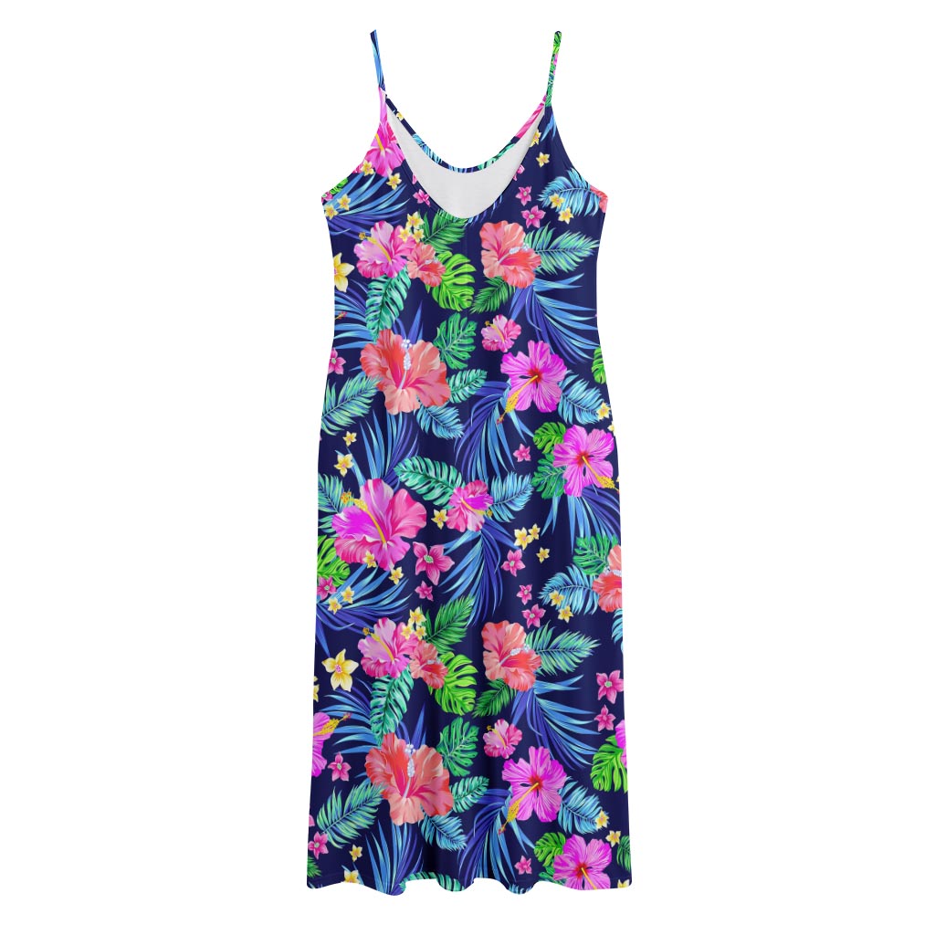 Hawaii Exotic Flowers Pattern Print Jersey Midi Cami Dress