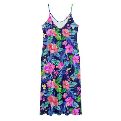 Hawaii Exotic Flowers Pattern Print Jersey Midi Cami Dress