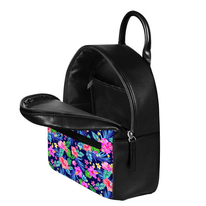 Hawaii Exotic Flowers Pattern Print Leather Backpack