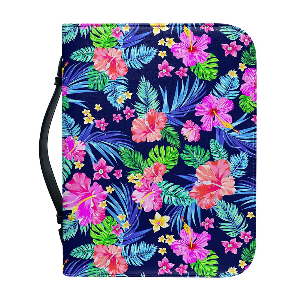 Hawaii Exotic Flowers Pattern Print Leather Bible Cover