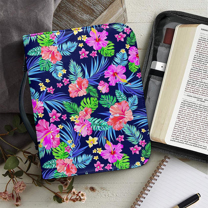 Hawaii Exotic Flowers Pattern Print Leather Bible Cover