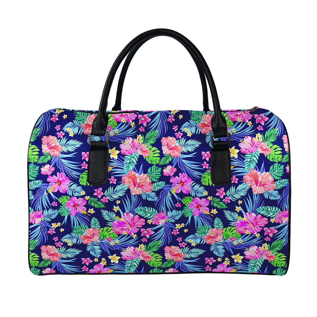 Hawaii Exotic Flowers Pattern Print Leather Duffle Bag