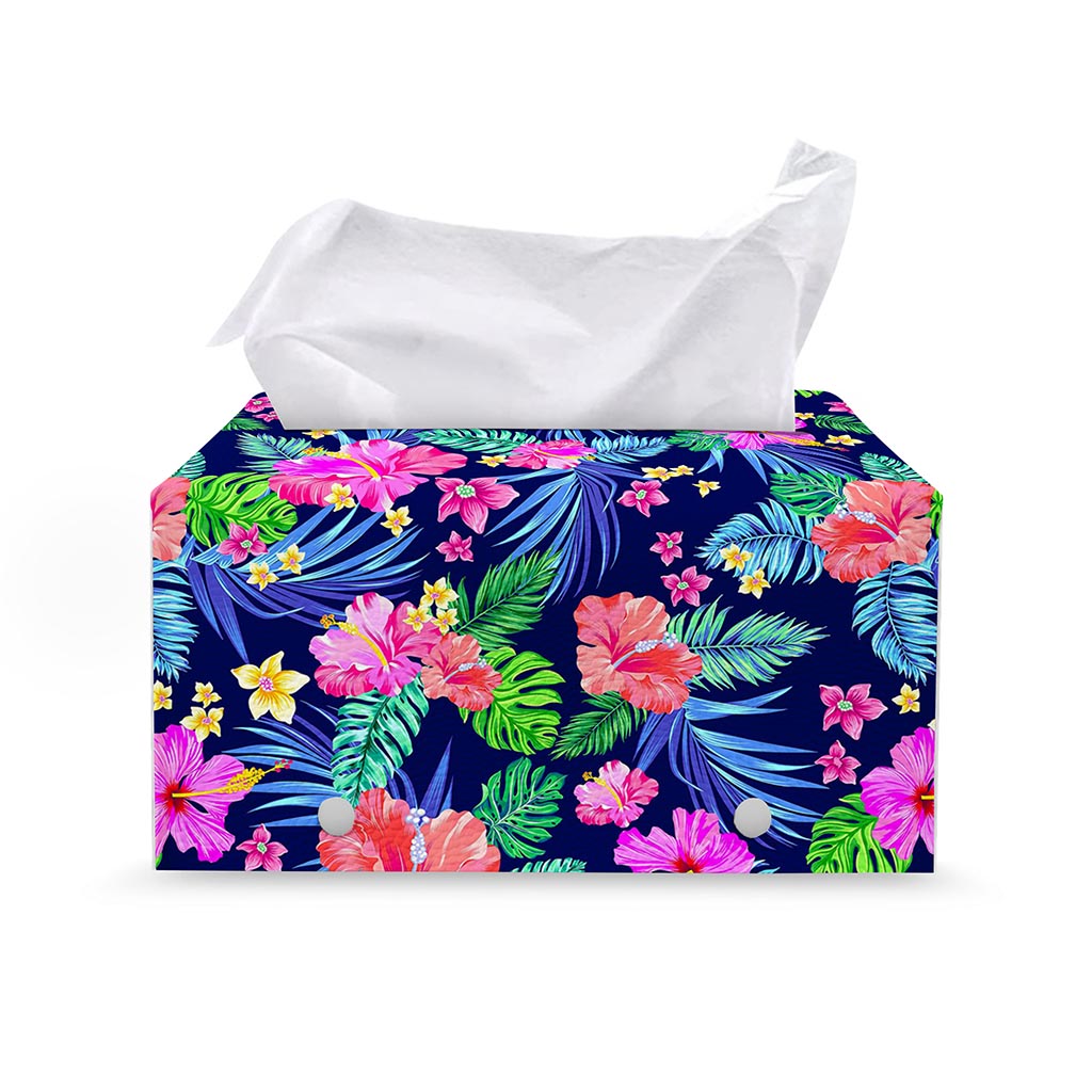 Hawaii Exotic Flowers Pattern Print Leather Tissue Box Cover