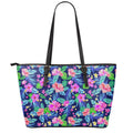 Hawaii Exotic Flowers Pattern Print Leather Tote Bag With Zipper
