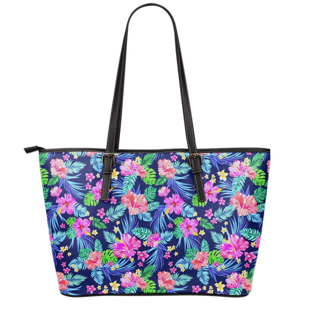 Hawaii Exotic Flowers Pattern Print Leather Tote Bag