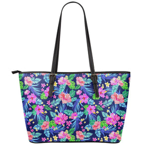 Hawaii Exotic Flowers Pattern Print Leather Tote Bag