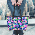 Hawaii Exotic Flowers Pattern Print Leather Tote Bag