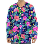 Hawaii Exotic Flowers Pattern Print Long Sleeve Baseball Jersey