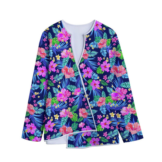 Hawaii Exotic Flowers Pattern Print Long Sleeve Short Coat
