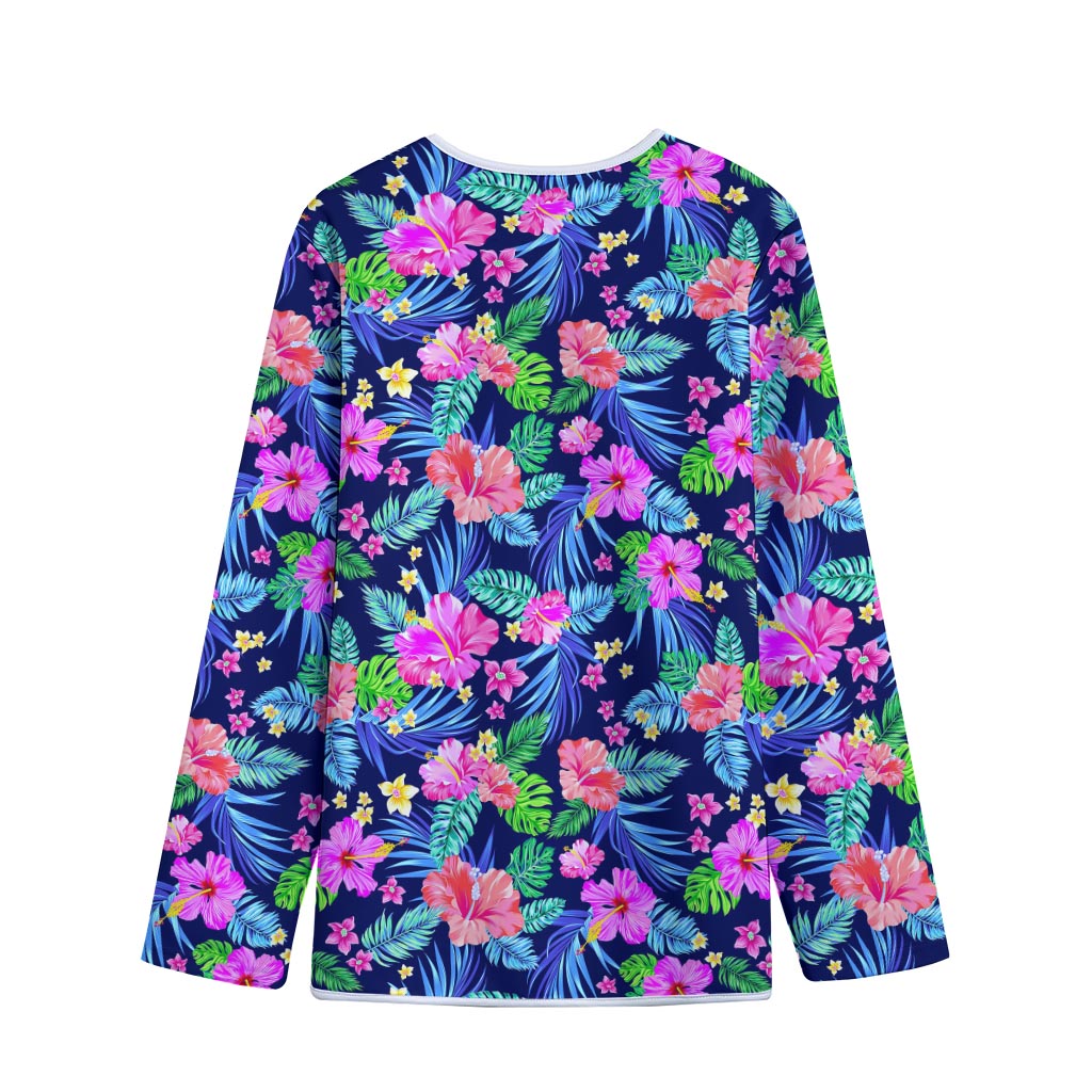 Hawaii Exotic Flowers Pattern Print Long Sleeve Short Coat