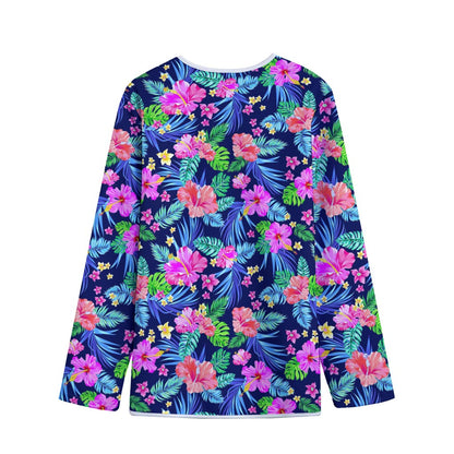 Hawaii Exotic Flowers Pattern Print Long Sleeve Short Coat