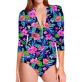Hawaii Exotic Flowers Pattern Print Long Sleeve Swimsuit