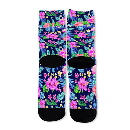 Hawaii Exotic Flowers Pattern Print Long Socks