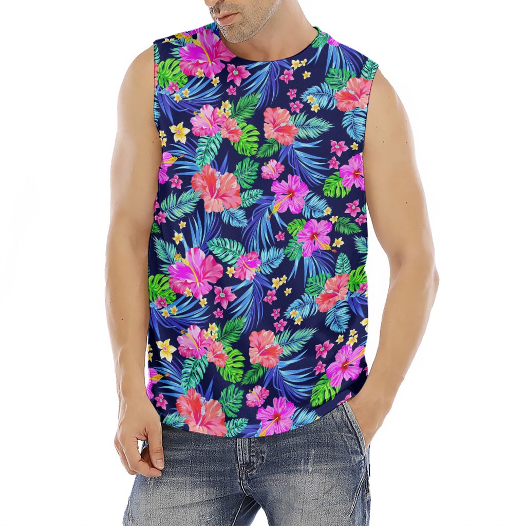 Hawaii Exotic Flowers Pattern Print Men's Fitness Tank Top