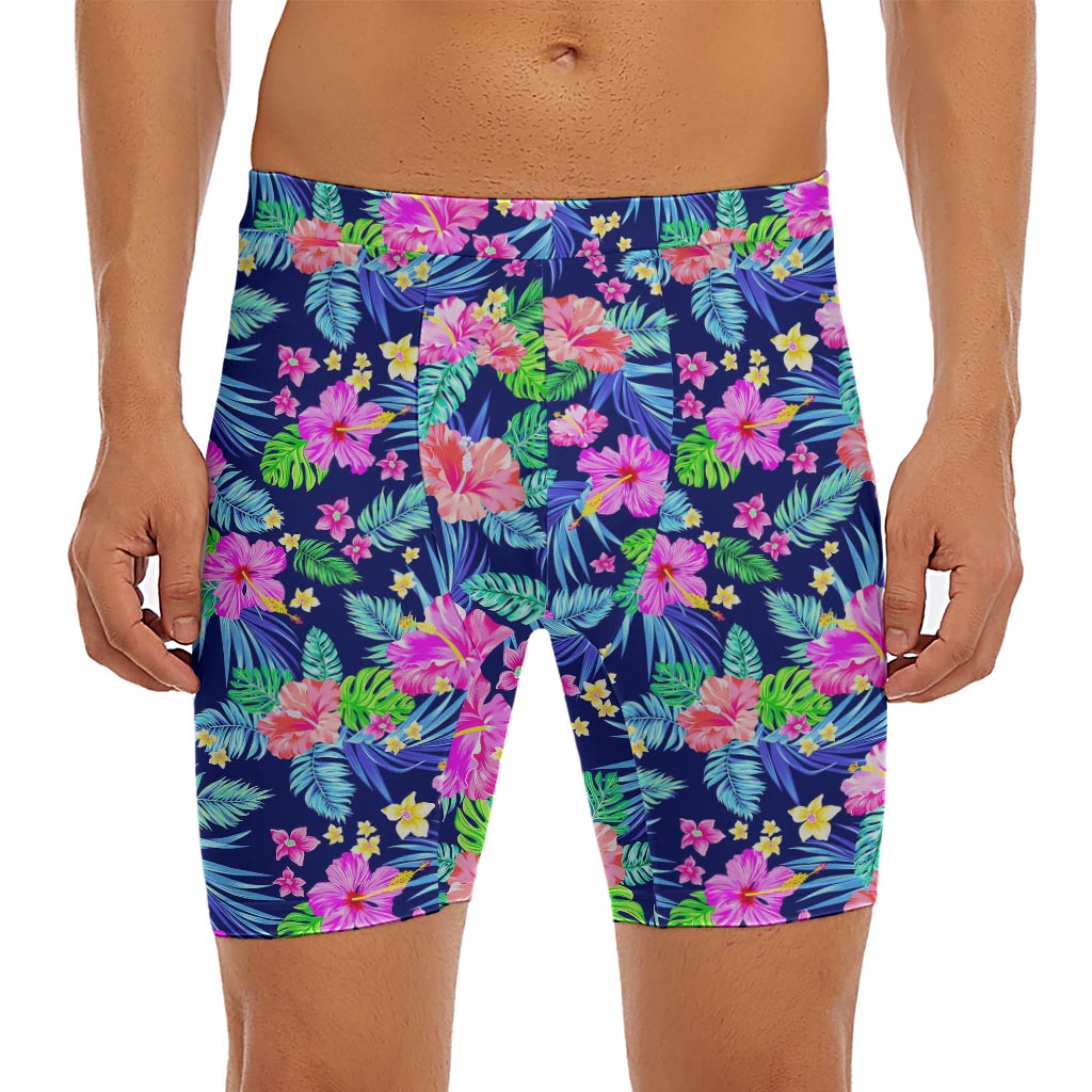 Hawaii Exotic Flowers Pattern Print Men's Long Boxer Briefs