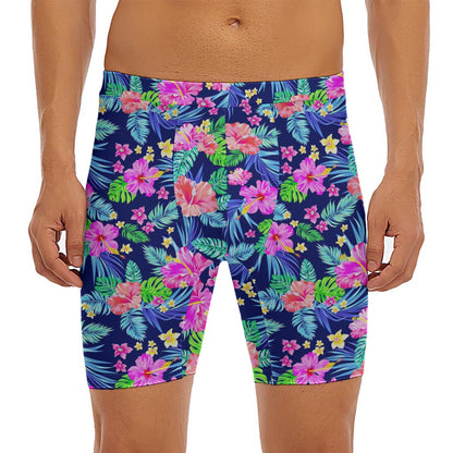 Hawaii Exotic Flowers Pattern Print Men's Long Boxer Briefs