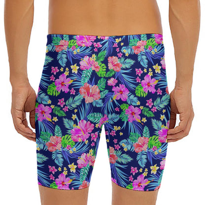 Hawaii Exotic Flowers Pattern Print Men's Long Boxer Briefs