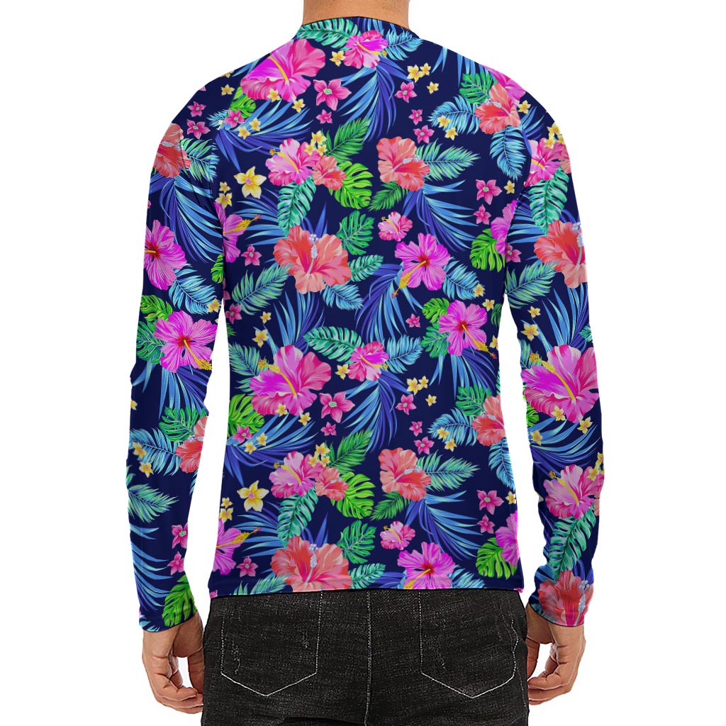 Hawaii Exotic Flowers Pattern Print Men's Long Sleeve Rash Guard