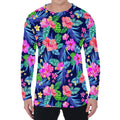 Hawaii Exotic Flowers Pattern Print Men's Long Sleeve T-Shirt