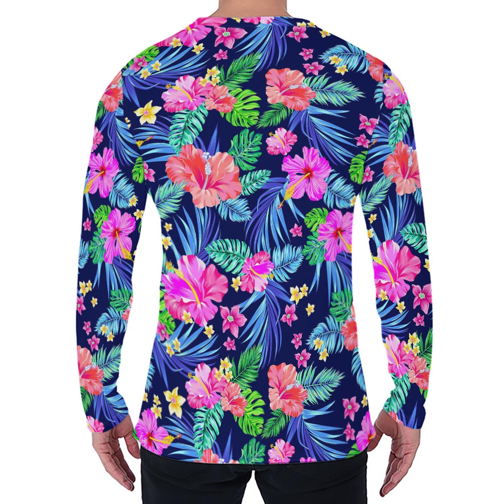 Hawaii Exotic Flowers Pattern Print Men's Long Sleeve T-Shirt