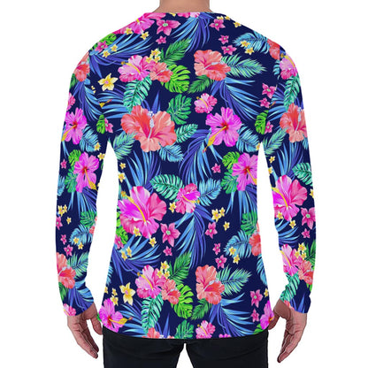 Hawaii Exotic Flowers Pattern Print Men's Long Sleeve T-Shirt
