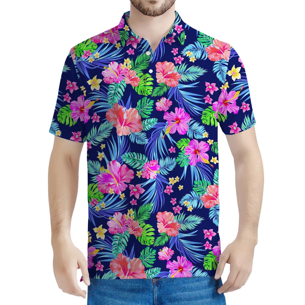 Hawaii Exotic Flowers Pattern Print Men's Polo Shirt