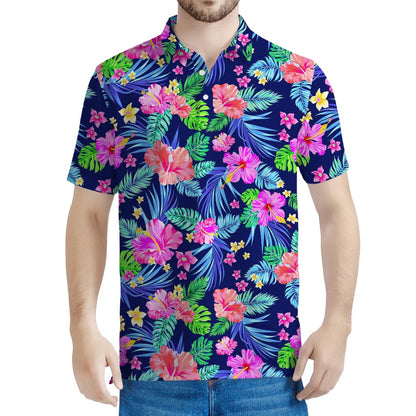 Hawaii Exotic Flowers Pattern Print Men's Polo Shirt