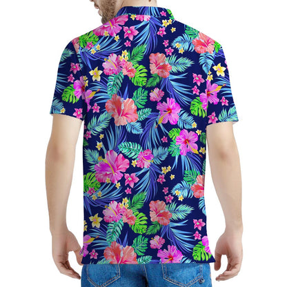 Hawaii Exotic Flowers Pattern Print Men's Polo Shirt