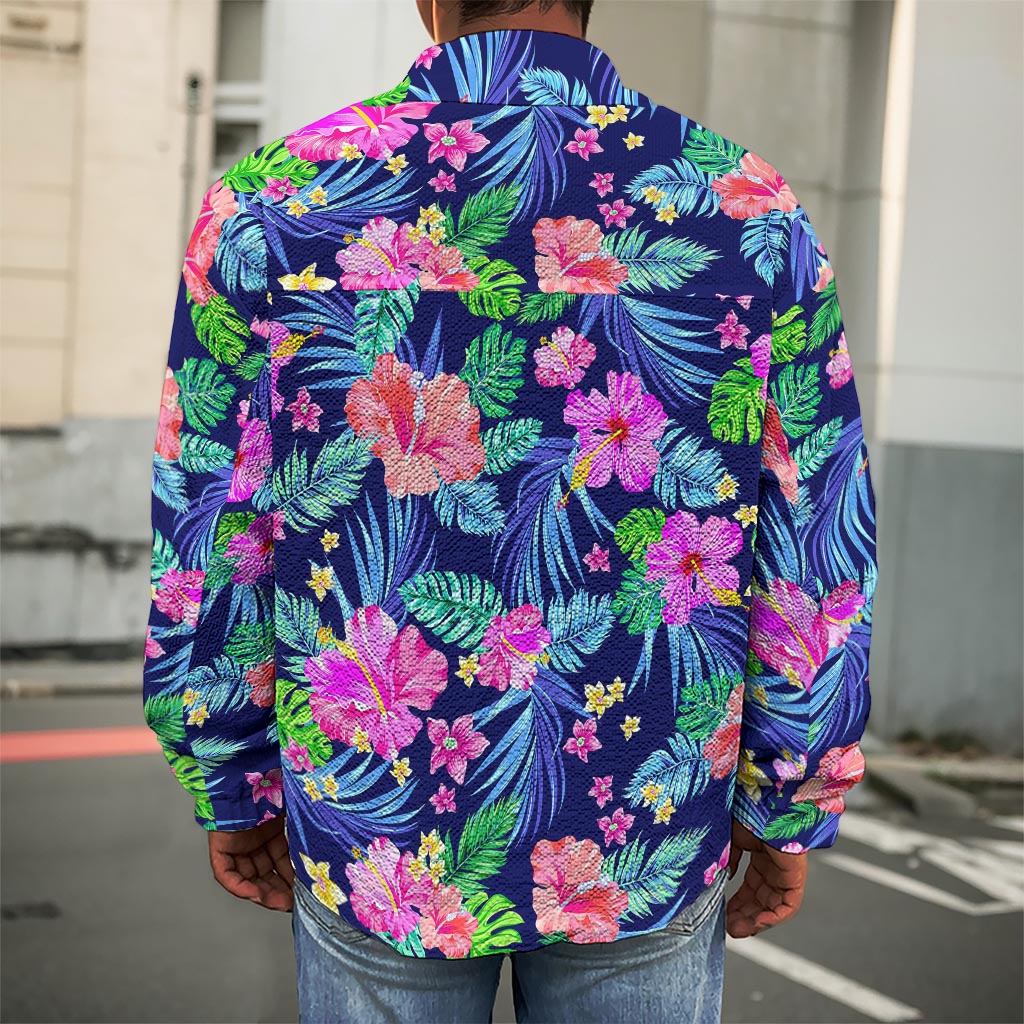 Hawaii Exotic Flowers Pattern Print Men's Shirt Jacket