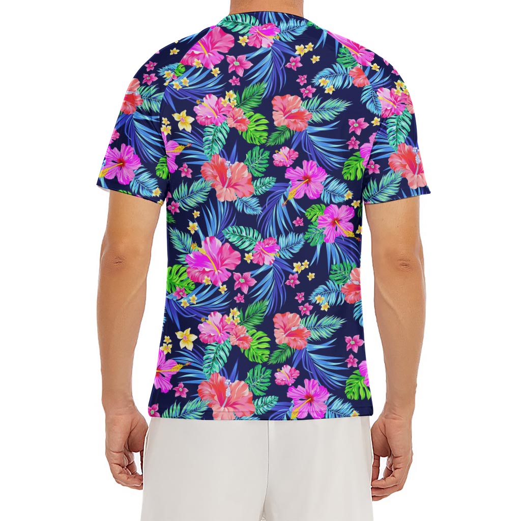 Hawaii Exotic Flowers Pattern Print Men's Short Sleeve Rash Guard