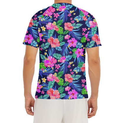 Hawaii Exotic Flowers Pattern Print Men's Short Sleeve Rash Guard