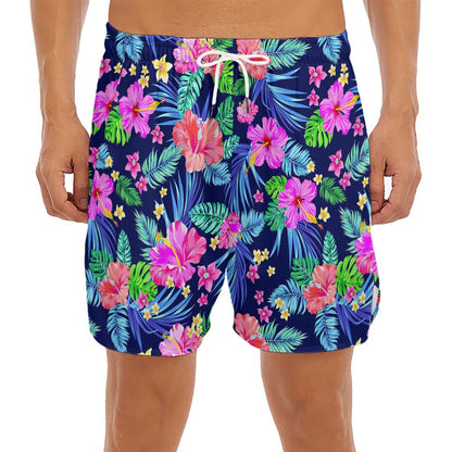 Hawaii Exotic Flowers Pattern Print Men's Split Running Shorts