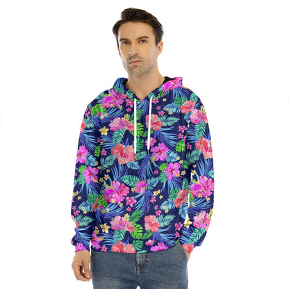 Hawaii Exotic Flowers Pattern Print Men's Velvet Pullover Hoodie