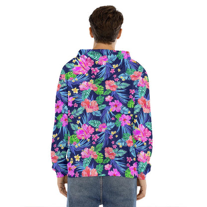 Hawaii Exotic Flowers Pattern Print Men's Velvet Pullover Hoodie