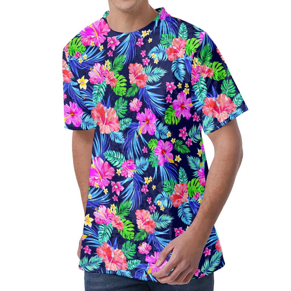 Hawaii Exotic Flowers Pattern Print Men's Velvet T-Shirt