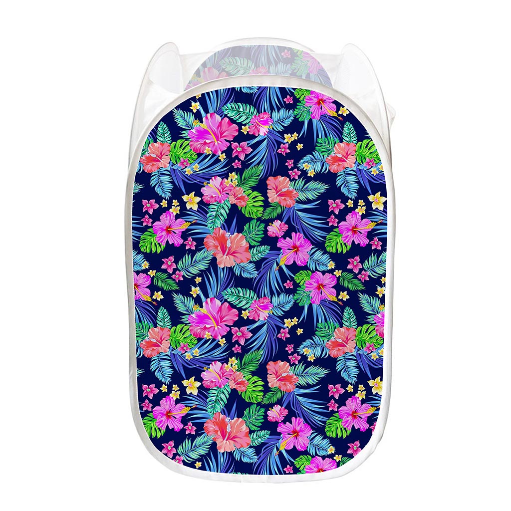 Hawaii Exotic Flowers Pattern Print Mesh Laundry Hamper