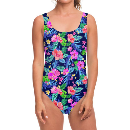 Hawaii Exotic Flowers Pattern Print One Piece Swimsuit