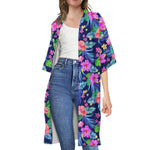 Hawaii Exotic Flowers Pattern Print Open Front Beach Cover Up