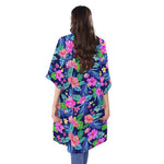 Hawaii Exotic Flowers Pattern Print Open Front Beach Cover Up