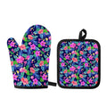 Hawaii Exotic Flowers Pattern Print Oven Mitt And Pot Holder Set