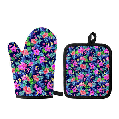 Hawaii Exotic Flowers Pattern Print Oven Mitt And Pot Holder Set
